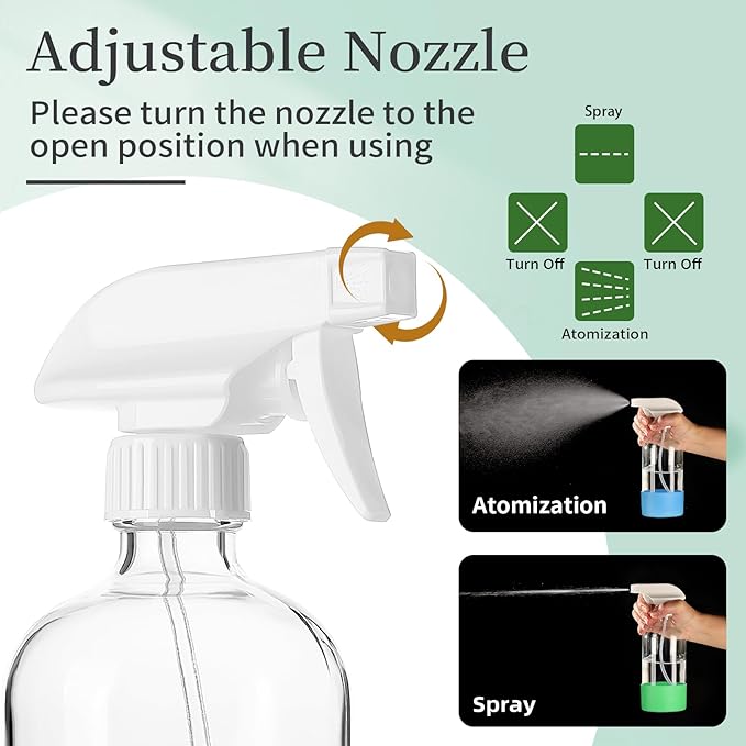 4 Pack Glass Spray Bottles with Silicone Sleeve,16oz Clear Glass Spray Bottles Refillable Empty Bottle with Adjustable Nozzle,Spray Bottle for Cleaning Solutions,Essential Oils,Pets,Hair