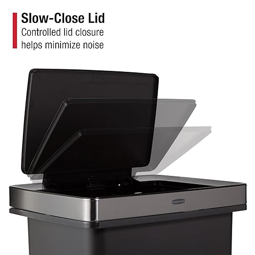 Rubbermaid Premier High-Capacity Step-On Trash Can, 19 Gallon, Single or Dual Stream Trash or Recycling, Charcoal, Stainless-Steel Rim, Lid Lock, Quiet Lid, for Home/Kitchen/Garage/Apartment