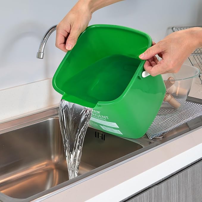 Matthew Detergent and Sanitizing Cleaning Bucket 6 Quart Plastic Pail,Set of 6 Square Containers,Built-in Spout w/Handle,Wash Rinse Sanitize Handwash Bucket for Home Office Commercial (Green)