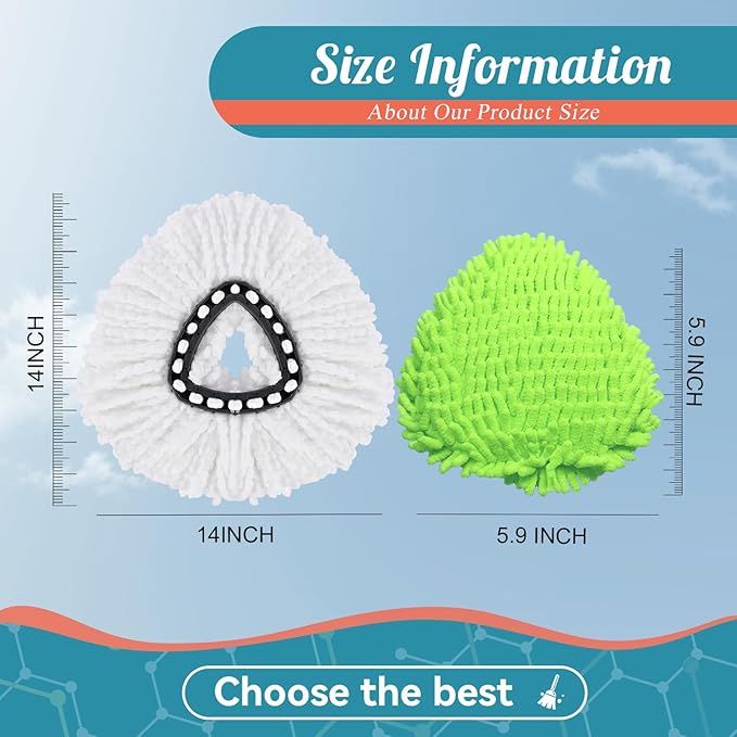 12 Pack Mop Replacement Heads for O-Ceda Mop Replace Head EasyWrin Spin Mop Heads Replacements, Microfiber Spin Mop Refills, Cleaning Mop Head for Living Room and Bath