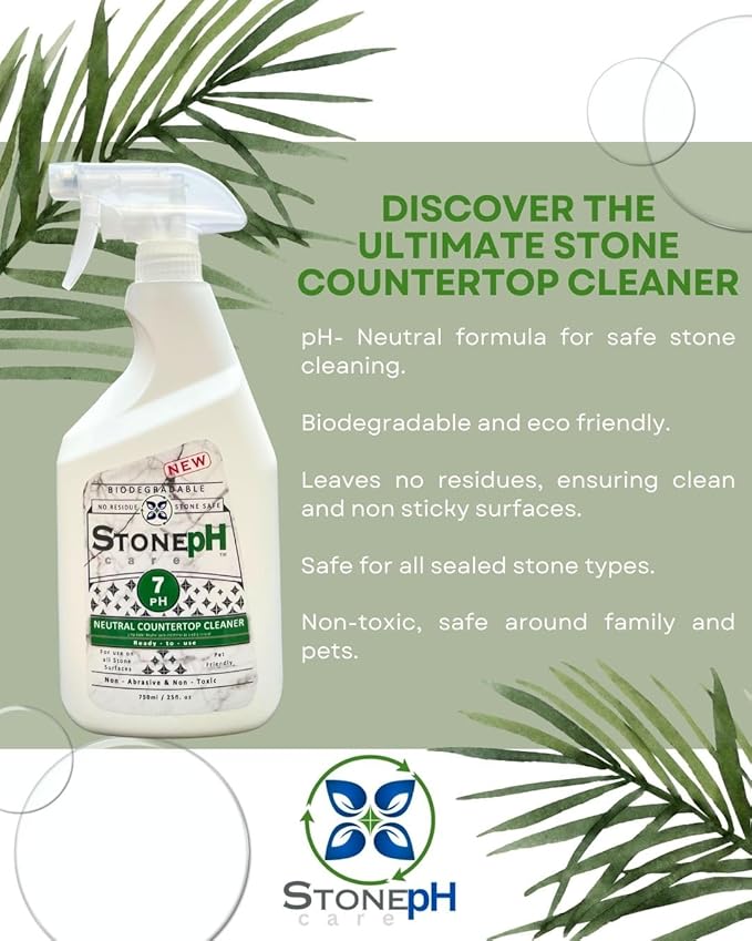 Countertop Cleaner Neutral Kitchen & Home Cleaning Surfaces: Safe, Green, Spray, Marble, Granite, Quartz, Travertine, Non Abrasive & Non Toxic, Biodegradable, Lemon, (25 fl. Oz)