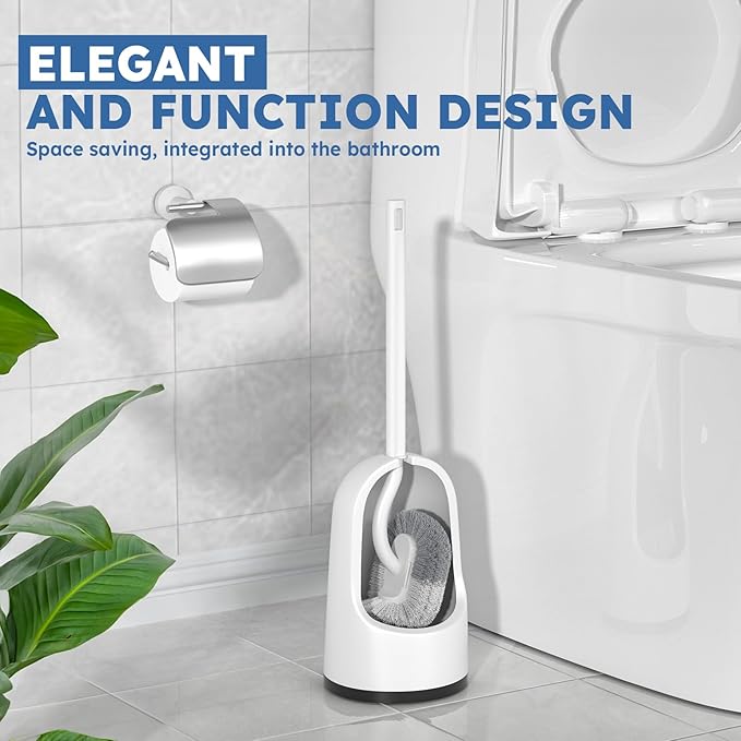 Toilet Brush, 2 Pack Toilet Brush and Holder Set with Durable Curved BristlesToilet Scrubber, Toilet Bowl Brush with Extra Long Handle,Toilet Cleaner with Caddy for Bathroom Deep Cleaning