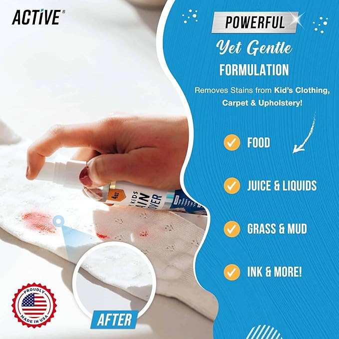 Messy Kids Stain Remover Spray - 3 Pack 4oz Laundry Spot Cleaner, Natural Stain Treater Spray for Baby Clothes, Toddler Clothing, Value-Size Solution for Food, Oil Stains, Great for Travel - 12 oz