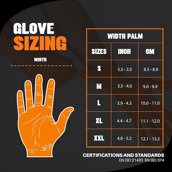 Herkules Grip Heavy Duty 8Mil Orange Nitrile Gloves,3D Raised Diamond Texture-Latex & Powder Free-Industrial, Mechanic