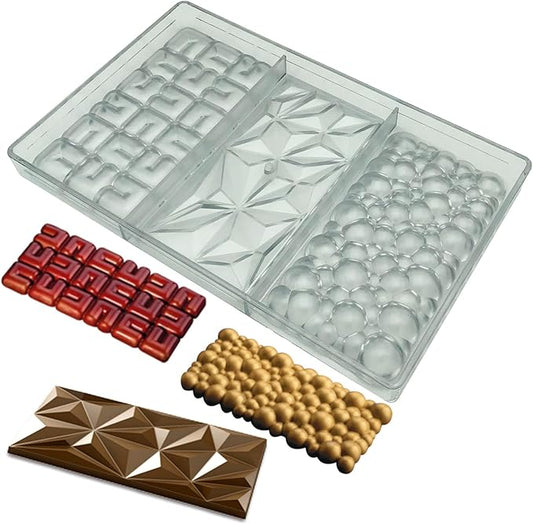 Goldbaking 3 Kinds Shape Chocolate Bar Mold Break Apart Chocolate Molds Protein Energy Bar Maker