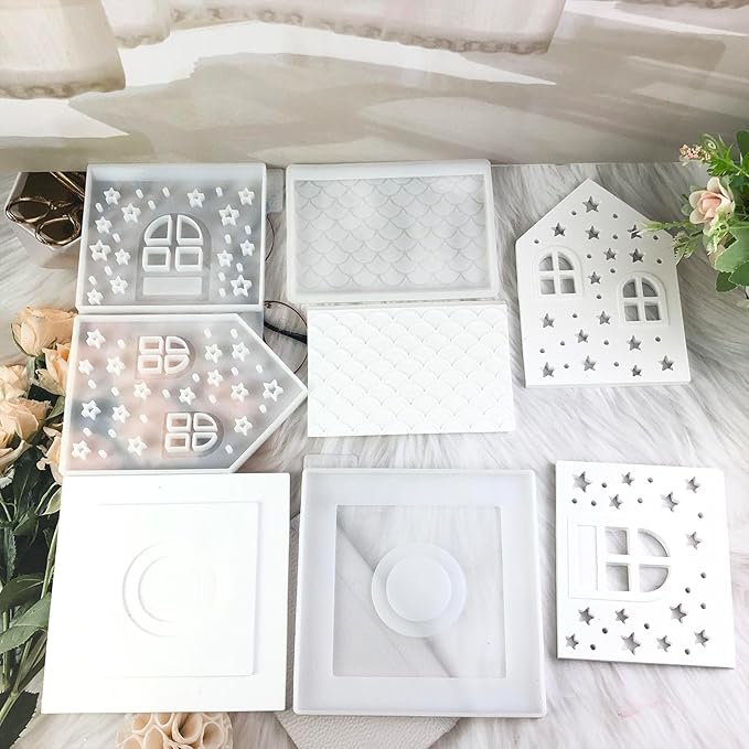 Decorative House Silicone Resin Mold Set, Christmas Night Light Casting Molds with Star Pattern, DIY Epoxy Craft