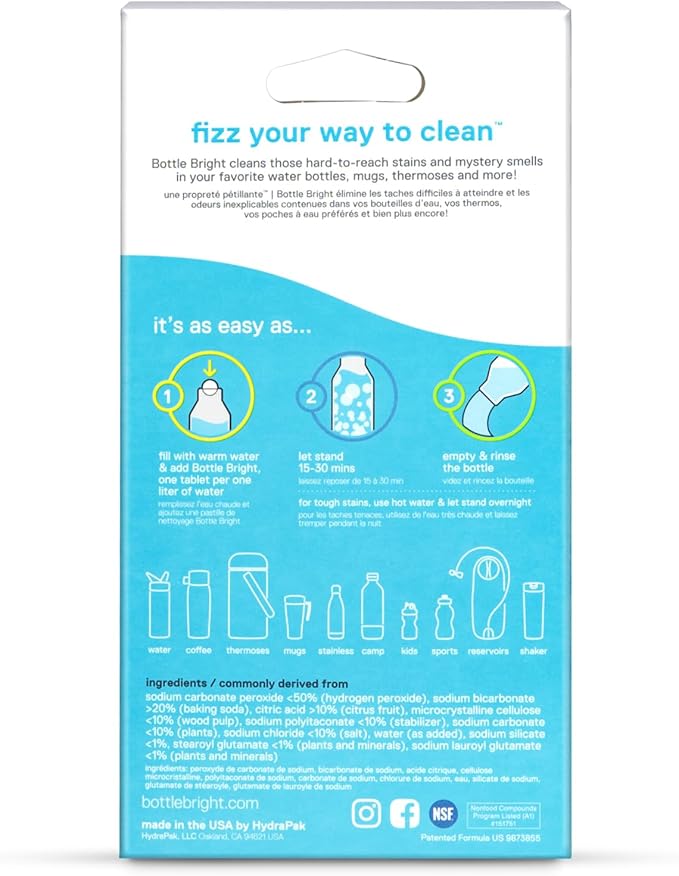 Bottle Bright - Clean Stainless Steel, Thermos, Tumbler, Insulated and Reusable Water Bottles – Cleaning Tablets are Easy and Safe to Use