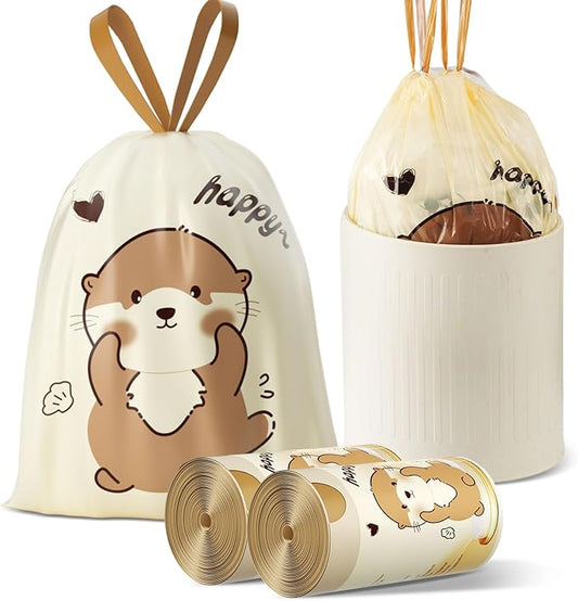 VOK 8 Gallon Trash Bags with Otters Printed, Drawstring Medium Garbage Bags, Tear-Resistant & Odor-Control Kitchen/Bathroom Trash Can Liners, Trash Bags 8 Gallon Drawstring with Secure Tie, 110 Counts