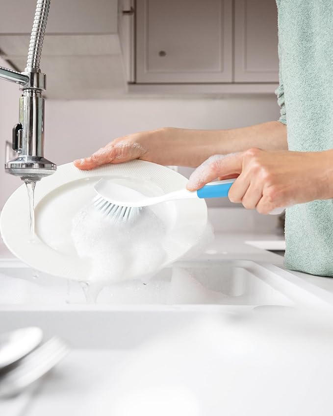 Dish Brush, Dish Scrubber & Kitchen Scrub Brush for Dishes, Pots, Pans, Sink, Cast Iron, Blue 4 Pack