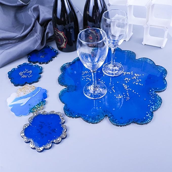 6 PCS Flower Silicone Resin Molds Large Resin Tray Mold Flower Shape Coaster Molds Flowers Shape Epoxy Casting Mold Cherry Blossom DIY Coaster Mould for Home Decoration