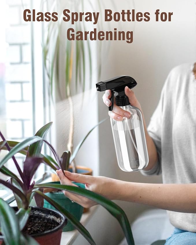 Glass Spray Bottle, Glass Spray Bottle Set & Accessories Refillable for Plants Window Cleaners Aromatherapy Facial Hydration Watering Flowers Hair Care (2 Pack/8 oz) (Transparent)