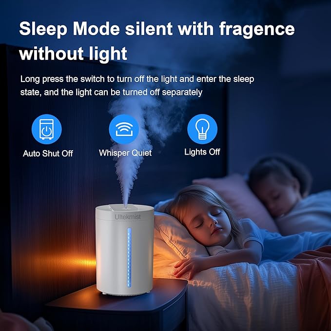 Humidifiers for Bedroom, 2 in 1 Cool Mist Humidifiers for Home, Large Room, Baby Nursery and Plants, 4L Top Fill Cool Mist Humidifier with Oil Diffuser, Nightlight, 31H Runtime, 30db (White)