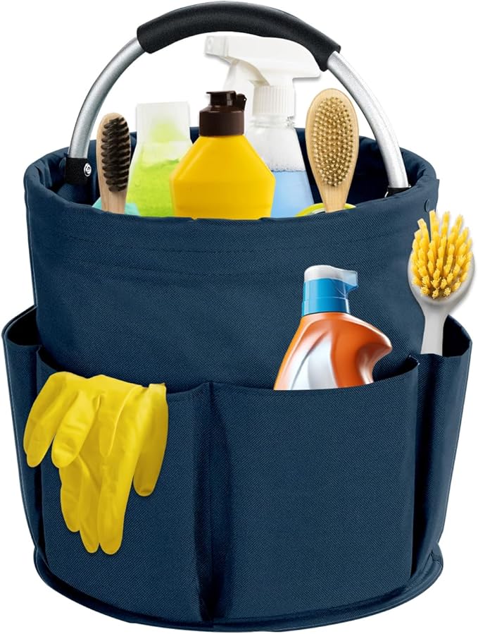 17L Cleaning Caddy with Handle, Cleaning Supplies Organizer, Foldable Storage Basket, Cleaning Supply Caddy, Portable Multi Cleaning Bucket Bag for Home, Garden (Blue)