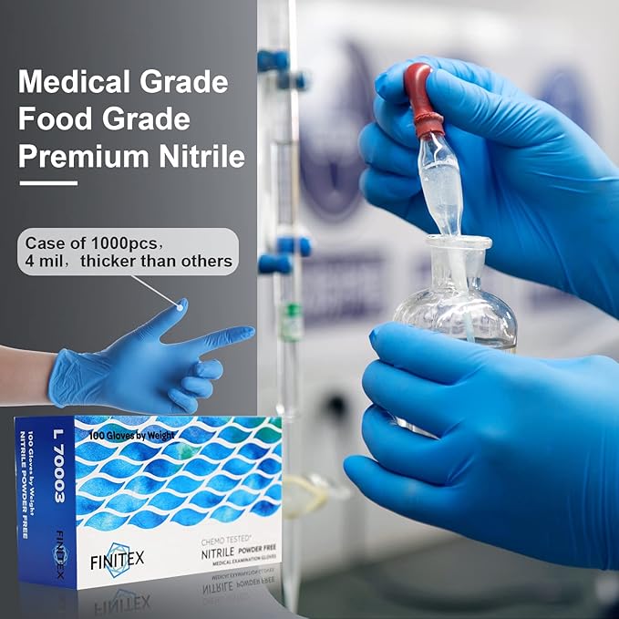 FINITEX Nitrile Disposable Medical Exam Gloves 4 mil Powder-free Latex-Free 100 PCS Examination Home Cleaning Food Gloves