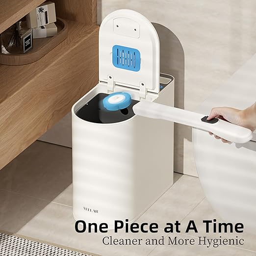 Small Bathroom Trash Can - Motion Sensor 2 Gallon / 7L Garbage Bin with Lid, Automatic Touchless Bathroom Decor with Toilet Brush (White)