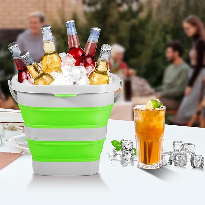 2 Pack 2.6 Gallon(10L) Collapsible Plastic Buckets with Handle Compact Cleaning Square Storage Bucket Portable Water Tub Outdoor Water Pail for Garden Hiking Fishing Camping (Green)