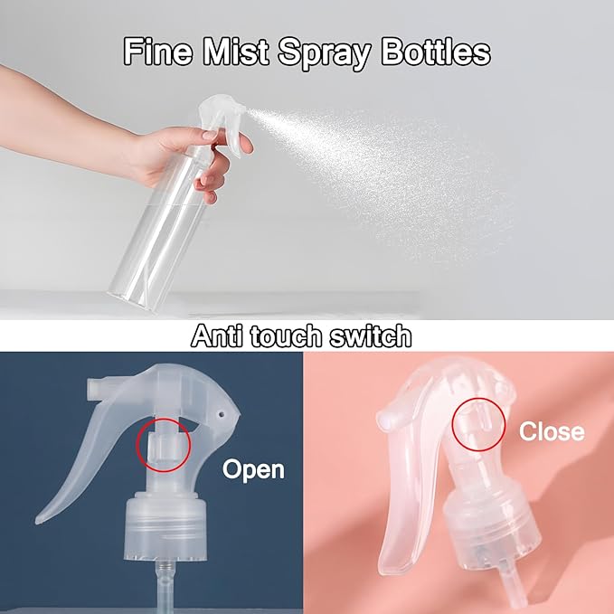 3 Pack Plastic Water Spray Bottle for Hair, 10 oz/300ml Plastic Empty Mister Spray Bottles for Cleaning, Cooking, Plant, Pet