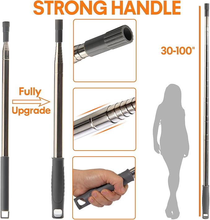 Dusters for Cleaning High Ceiling Fan, Newliton Microfiber Duster with Extension Pole 30-100" Long Handle for Ceiling Fans Blinds Cobweb Home, Orange