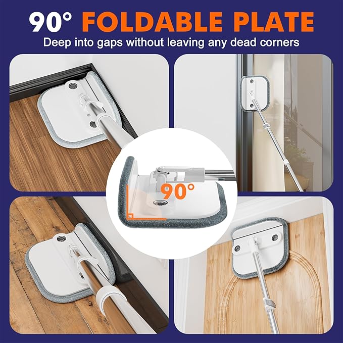 KZKR Spin Mop and Bucket Set with Self Separation Dirty and Clean Water System, Self Wringing 360° Rotating Square Mop Head for Home Floors Cleaning (2.0 Mop and Bucket Set (2 Pads))