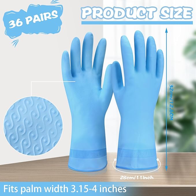 36 Pair Reusable Household Gloves Long Rubber Dishwashing Gloves Kitchen Cleaning for Dishes Clean Gardening