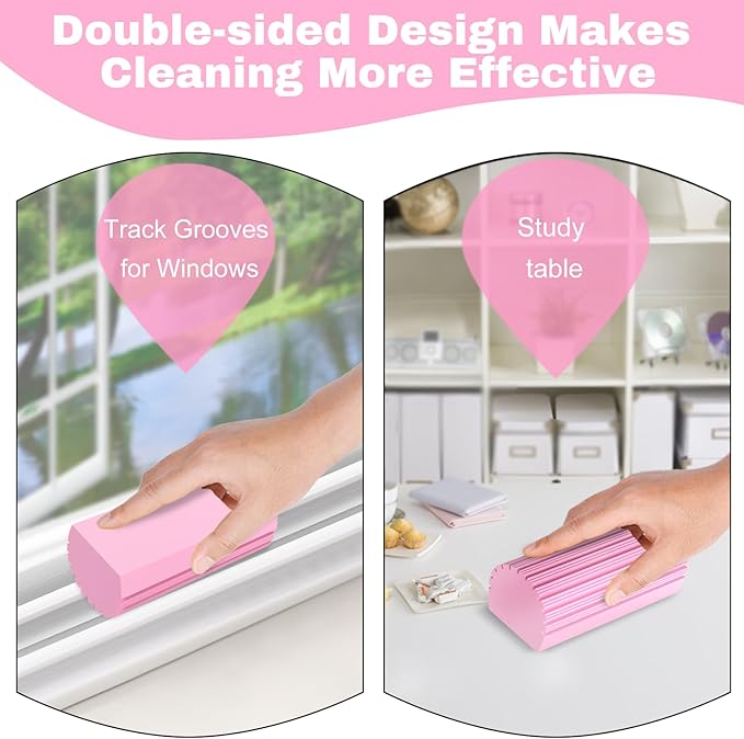 4pcs Damp Dusting Sponge Pink, Household Clean Sponges Duster for Cleaning Baseboards Blinds, Vents, Window Trunk, Scrub Magic Sponge Eraser Reusable Wet Sponges Cleaning Supplies Tool