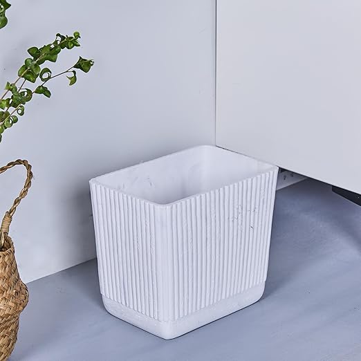 Ribbed White Travertine Striped Small Bathroom Trash Can 2.5 Gallon(9 Liter), Resin Heavy Sturdy Kitchen Garbage Can,Living Room Bedroom Trash Can, Decorative Wastebasket for Home, Garden, Office