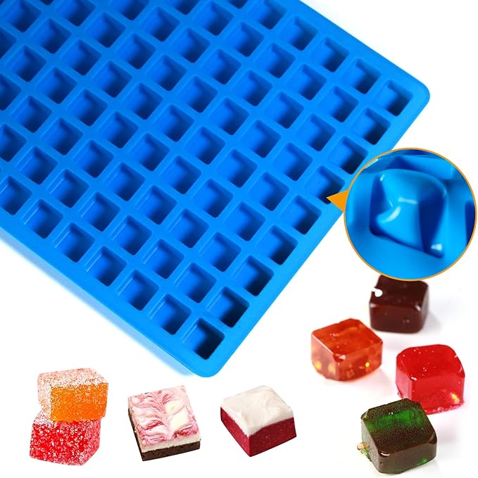 Sidosir Square Hard Candy Mold Silicone, 126-Cavity Mini Gummy Caramel Silicone Molds for Fat Bombs, Chocolate Truffles Mold for Hard Candy, Ice Cube 3Pcs