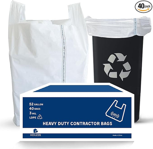 Heavy Duty Contractor Trash Bags with Handles – 52 Gallon, 40 Count | 3 MIL Thick, Extra Large Garbage Bags for Yard Waste, Construction, Lawn & Commercial Use | Secure Branded Knot for Easy Handling