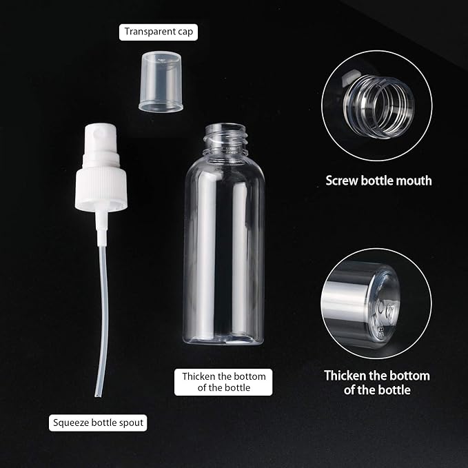 TRENDBOX 6 Pack Empty Transparent Plastic Fine Mist Spray Bottle 60 ml (2 oz)