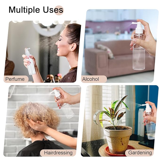 Yebeauty Clear 6 Pack 200ml/6.8oz Plastic Refillable Travel Size Spray Bottle Long Mouth Mini Spray Bottles Empty with Tight Cap for Gardening Mouthwash Small Reusable Perfume Atomizer