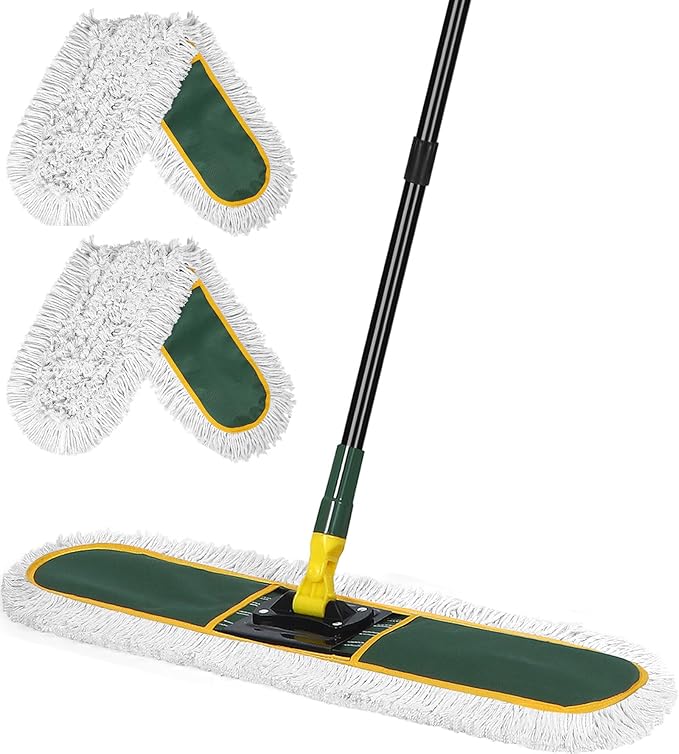 24" Commercial Dust Mop for Floor Cleaning, Heavy Duty Large Mop with Replacement Mops Pads, Industrial Duster Floor Wet Dry Broom for Cleaning Office Garage Hardwood Warehouse