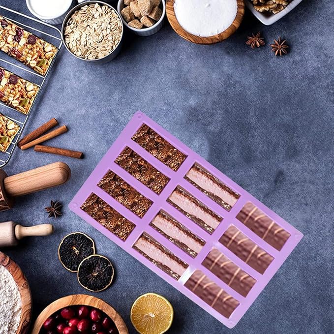 3Pcs oat bar mold - 12rectangle silicone molds - Chocolate silicone mold for baking candies/energy bars, cheesecake, dried fruit cereal cookies (3, purple)