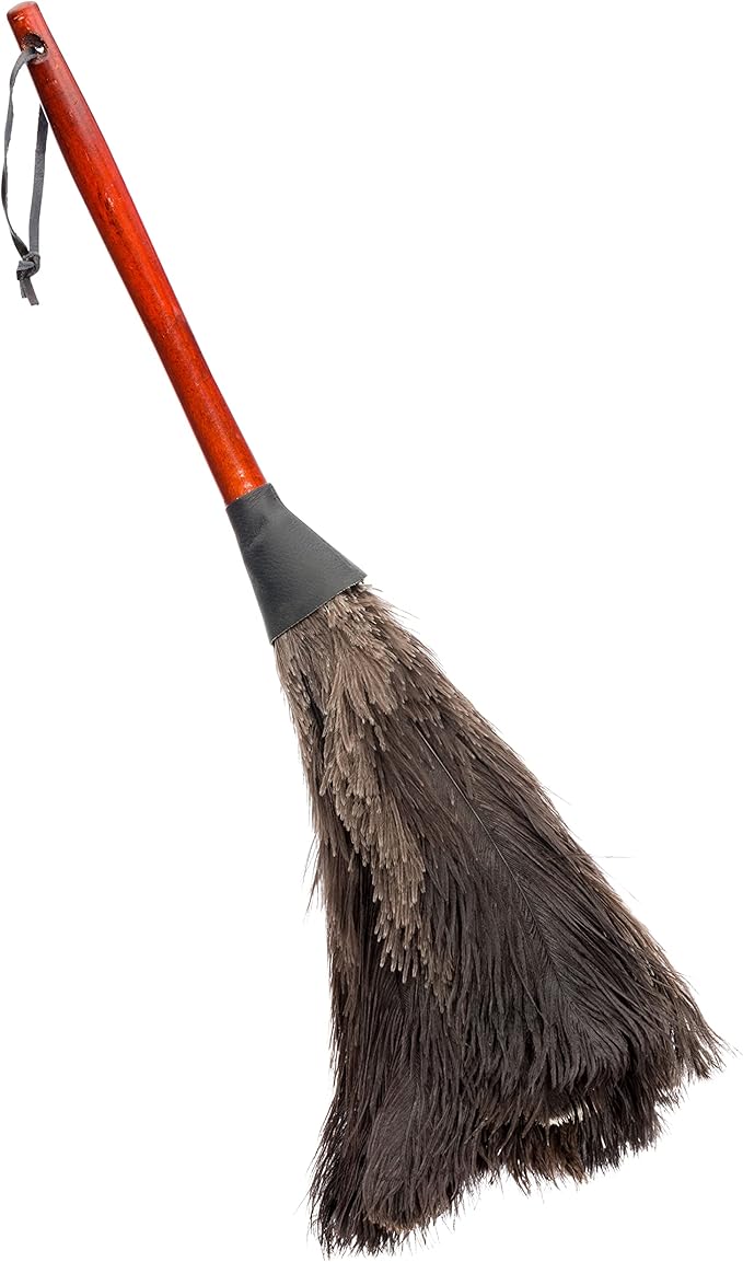 Redecker Ostrich Feather Duster with Varnished Wooden Handle, 19-2/3-Inches, Black