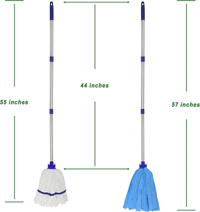 One Mop Handle With Two Microfiber Heads (1 Handle & 2 Heads) Blue