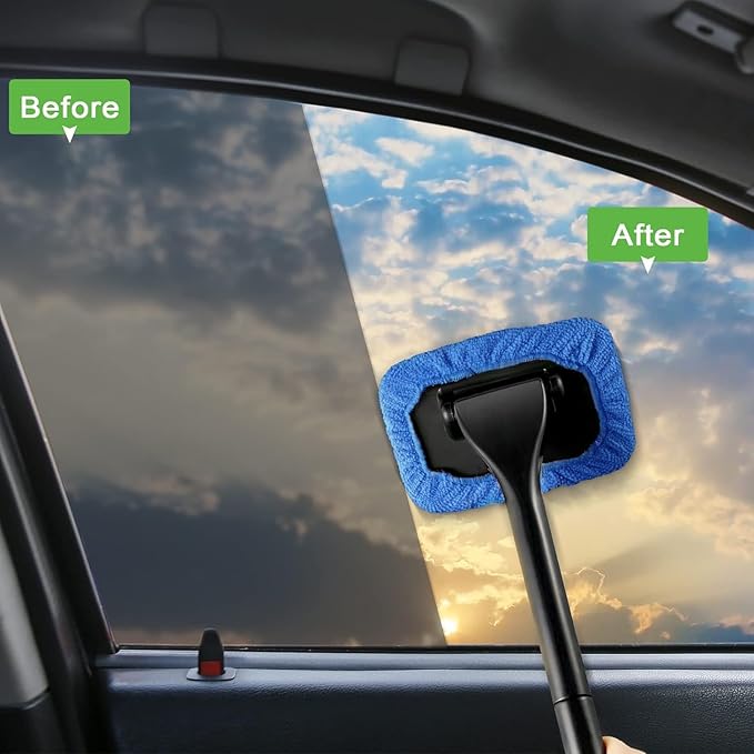 Windshield Cleaning Tool Windshield Cleaning Wand Auto Window Cleaner,5 Pieces Reusable Cloth Pads for Car Interior, Dirty Car Washing Brushes (Blue)