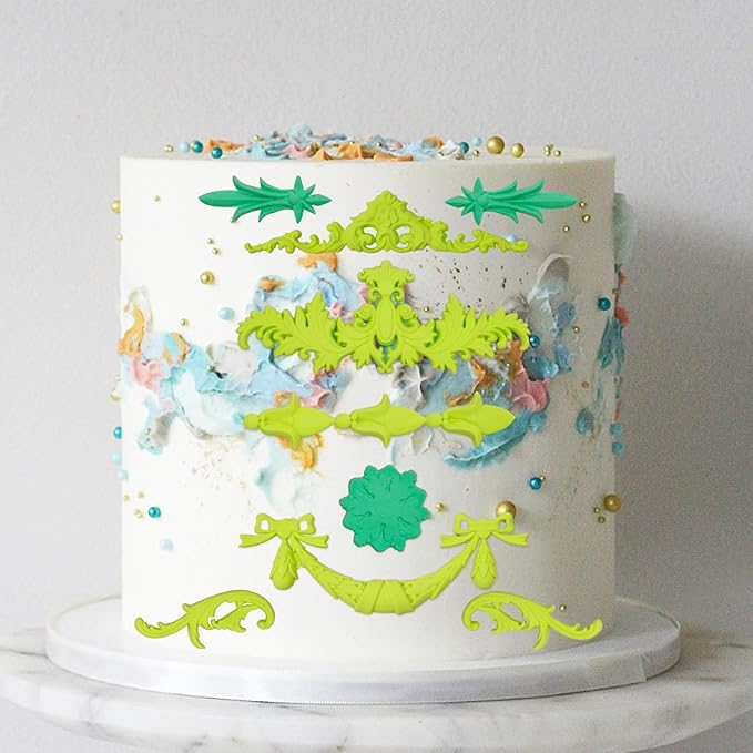 Baroque Decorative Silicone Fondant Mold, Vintage Floral Scroll Pattern, Pink