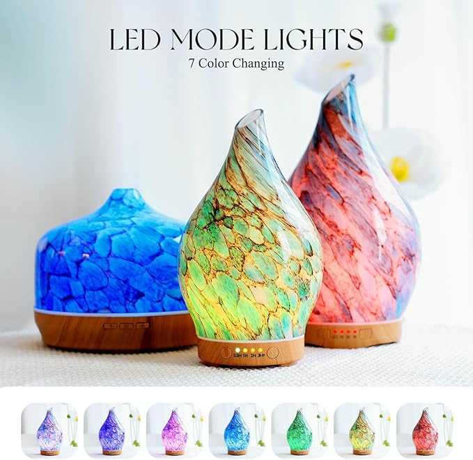 Porseme 150ml Glass Essential Oil Diffuser Aromatherapy Ultrasonic Cool Mist Humidifier 6 Running Hours Waterless Auto-Off Air Diffusers for Sleeping,Yoga,Office Working Spa and Rest (Light Blue)