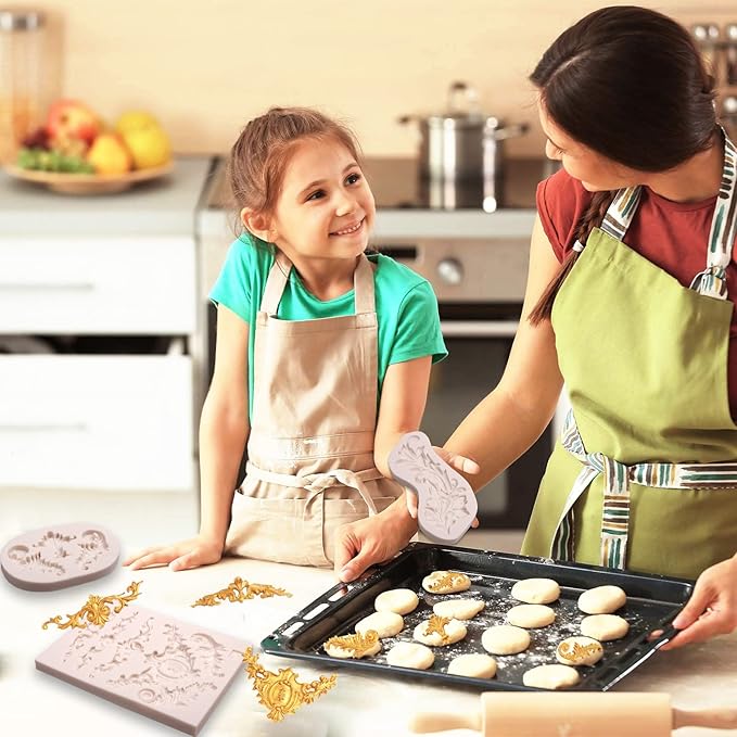 Baroque Feather Chocolate Molds Silicone, Scroll Relief Border Fondant Molds, for Wedding Party Cake Decoration, Cupcake Toppers, Sugar Craft Gum Paste Polymer Clay Pie Candy