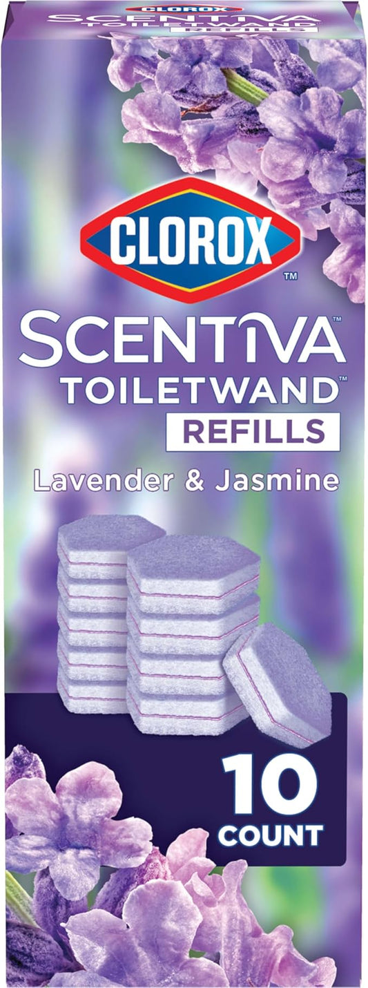 CLOROX Scentiva ToiletWand Toilet Cleaner Refills, Toilet brush, Lavender and Jasmine, 10 Count