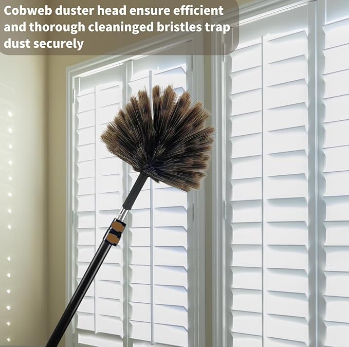 3 Pack Webster Cobweb Duster Head,Spider Web Remover Brush,Fits Standard 3/4 inch Threaded Poles, Cobweb Duster Head Attachment for Ceilings, Moldings, HVAC & Floor Vents, and Corners(3, Brown)