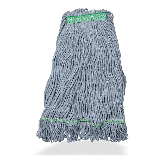 SPARTA Flo-Pac Cotton Mop Head, Loop-Ended, Narrow Band with 1"Green Band for Organized Cleaning, Medium, Blue