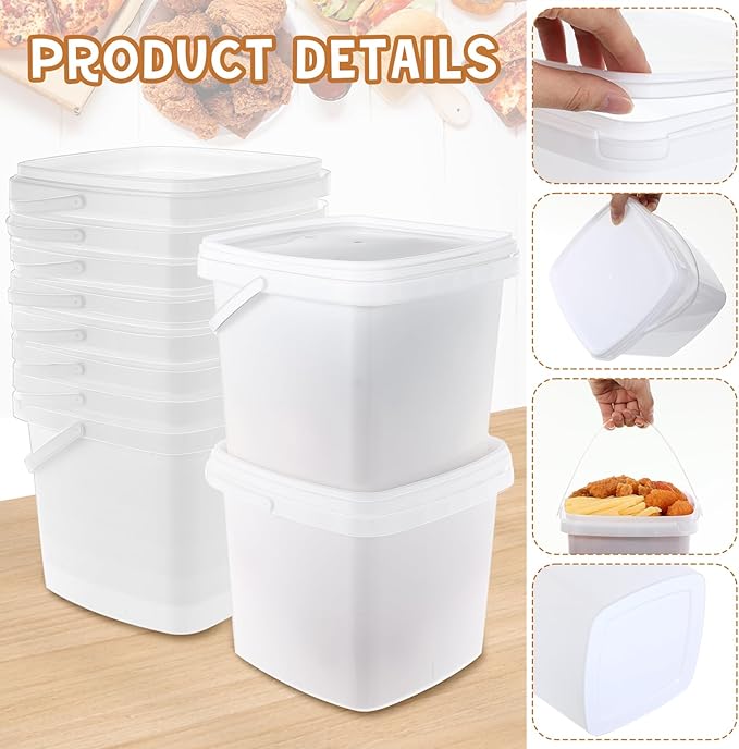 Mifoci 12 Pcs 3 Qt/ 101 Oz/ 3 L Plastic Food Containers, 0.74 Gallon Ice Cream Buckets with Lids and Handle Reusable Square Deli Containers Freezer and Microwave Safe for Kitchen Food Drinks Storage