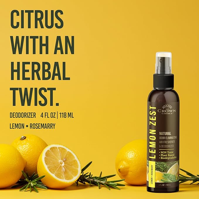 Lemon Zest Natural Air Freshener Spray for Home— Citrus Scent Non-Toxic Odor Eliminator, Long Lasting Freshness — Pet Odor Eliminator, Bathroom Spray, Room Deodorizer—Safe for Kids & Pets - 1PK 4 Oz