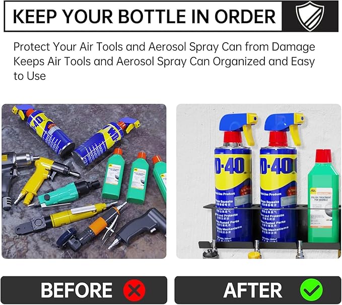 Spray Can Holder Rack Organizer,Pneumatic Tool Aerosol Rack Combo Paint Bottle Storage 5 Can Spray Bottle Holder Heavy-Duty Steel Wall Mounted for Garage and Workspace