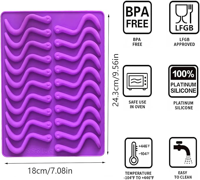 Gummy Candy Molds - 4Pcs Silicone Gummy Worm Molds for Kids With 2pcs Dropper,Non-stick and Bpa Free for Mini Candy Chocolate Gummies Baking