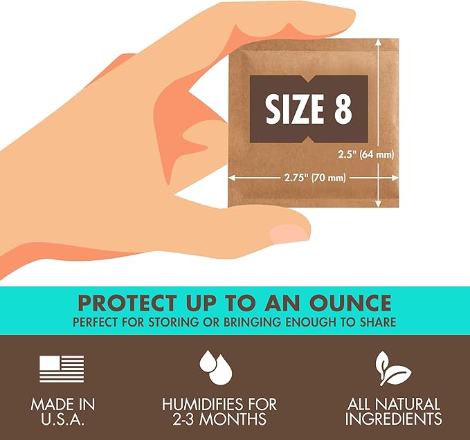Boveda 58% Two-Way Humidity Control Packs For Storing 1 oz – Size 8 – 10 Pack – Moisture Absorbers for Small Storage Containers – Humidifier Packs – Hydration Packets in Resealable Bag