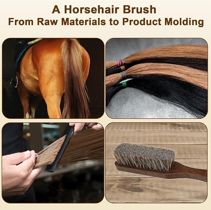 Soft 100% Horsehair Upholstery Brush with Wood Handle,Natural Horsehair Bristles Felt Brushes Horse Cleaning for Felt Hat/Cowboy Hat/Shoes/Clothes/Suits/Hat/Bench/Couch/Furniture/Bed
