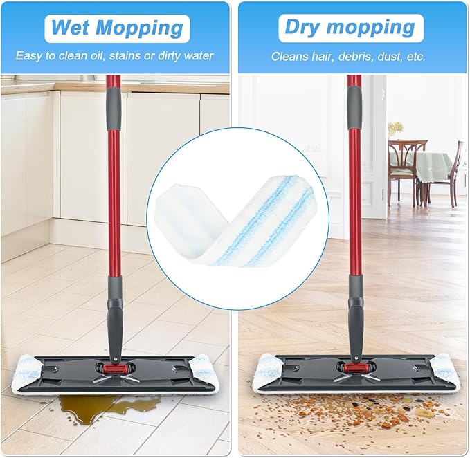 6 Pack Microfiber Replacement Mop Pads for O-Cedar H2prO Flat Mop System, Washable and Reusable Mop Pad Refills for O Cedar H2pro Flat Mop, Flat Mop Replace Heads for Wet Dry Floor Deep Clean