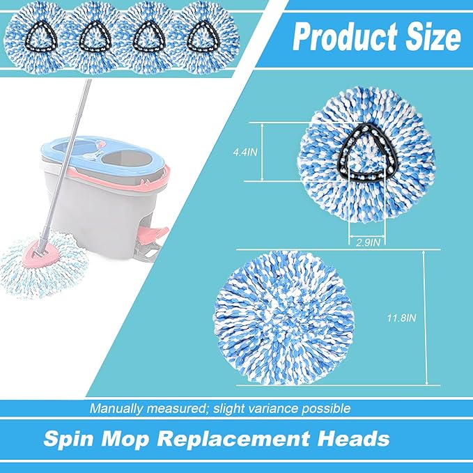 14 Pack Spin Mop Replacement Heads, Only Fit for RinseClean 2-Tank System, 100% Microfiber Spin Mop Refill Head,Spinning Mop Head Replacement for Floor Cleaning