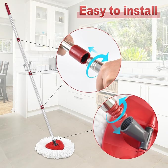 Mop Handle for Ocedar, Mop Handle for O Cedar, Spin Mops Replacement Stick and Base for Ocedar, 4-Section Mops Handles and Base for O Cedar, 30" to 58" Mop Stick Pole and Base for Cedar Mop